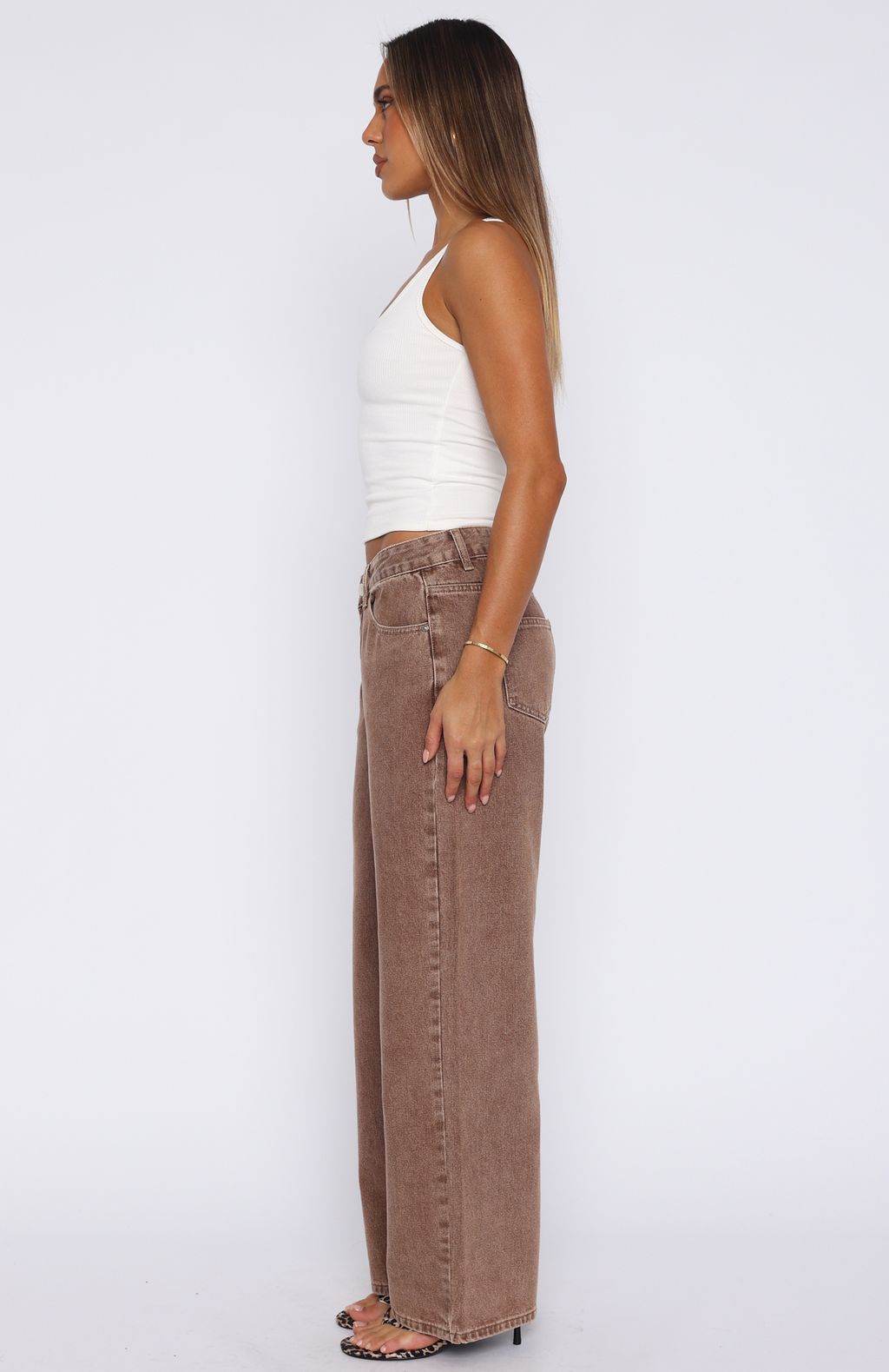 Bring The Style Low Rise Wide Leg Jeans Tan Wash