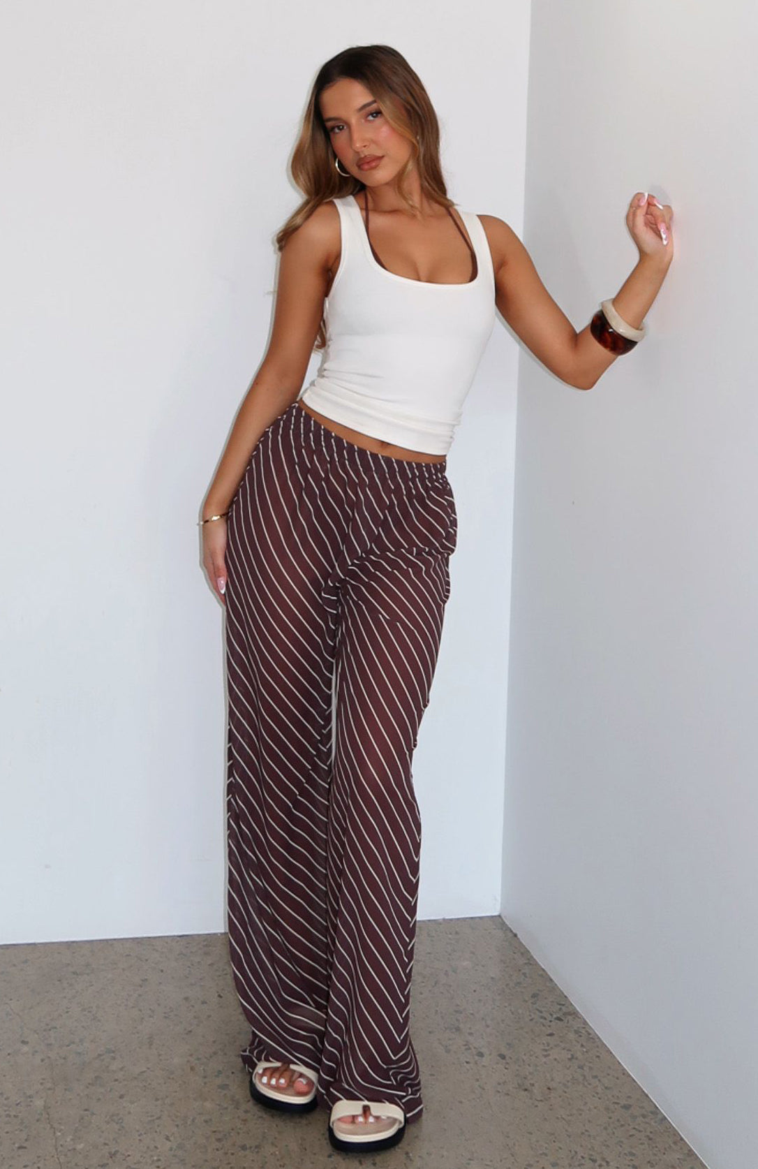 Something More Pants Choc/Cream Stripe