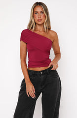 Don't Worry About It One Shoulder Top Berry
