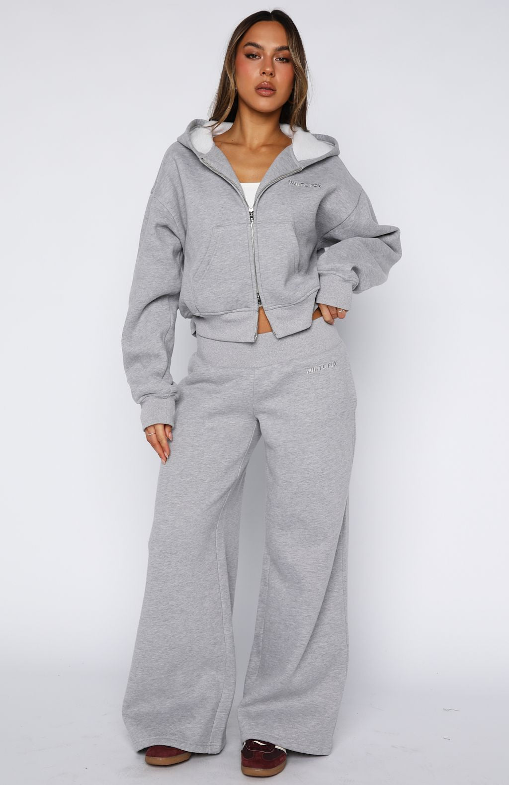 Come A Long Way Wide Leg Sweatpants Grey Marle