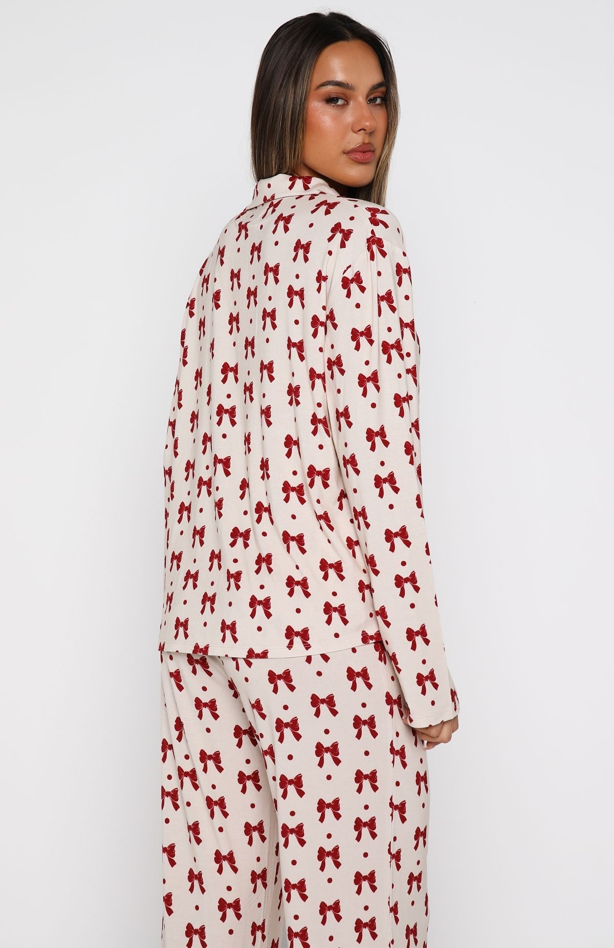 Pillow Talk Printed Long Sleeve Pyjama Set Bow Bliss