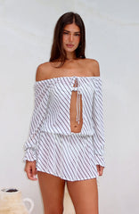 Back To Shore Long Sleeve Mini Dress Cream/Choc Stripe