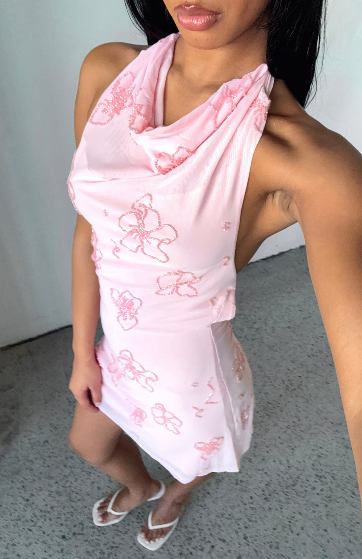 Between The Lines Beaded Mini Dress Pink