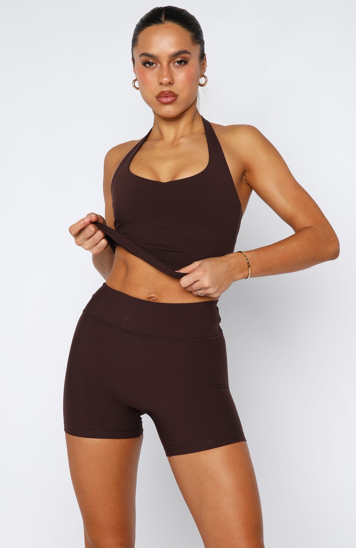 Keep Up High Waisted Shorts 4" Dark Chocolate