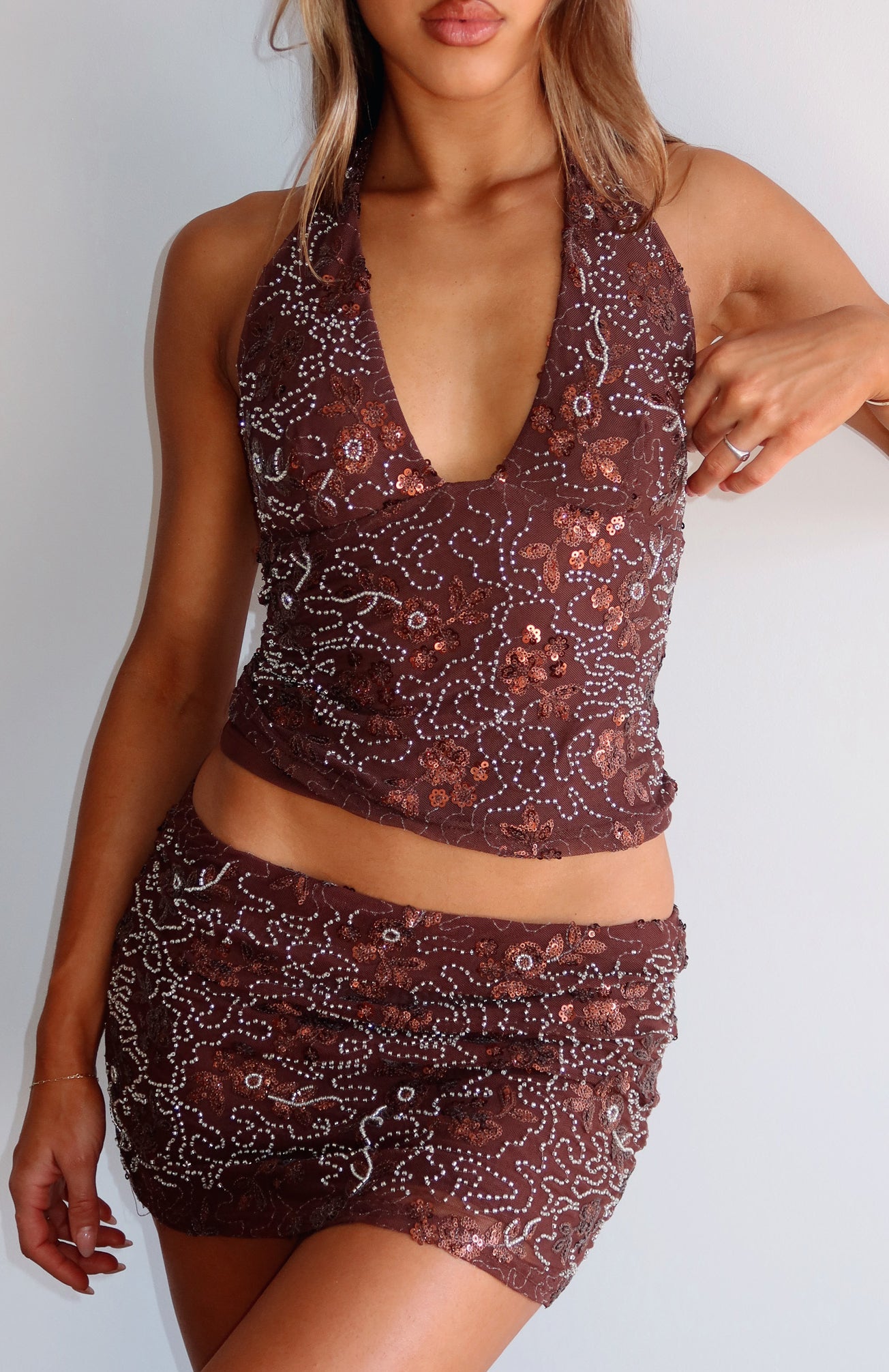 Capri Cove Beaded Mini Skirt Chocolate