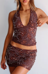 Capri Cove Beaded Mini Skirt Chocolate