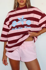 Changed My Play Oversized Tee Dark Red/Pink Stripe