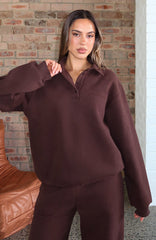Chill Moves Oversized Henley Sweater Chocolate
