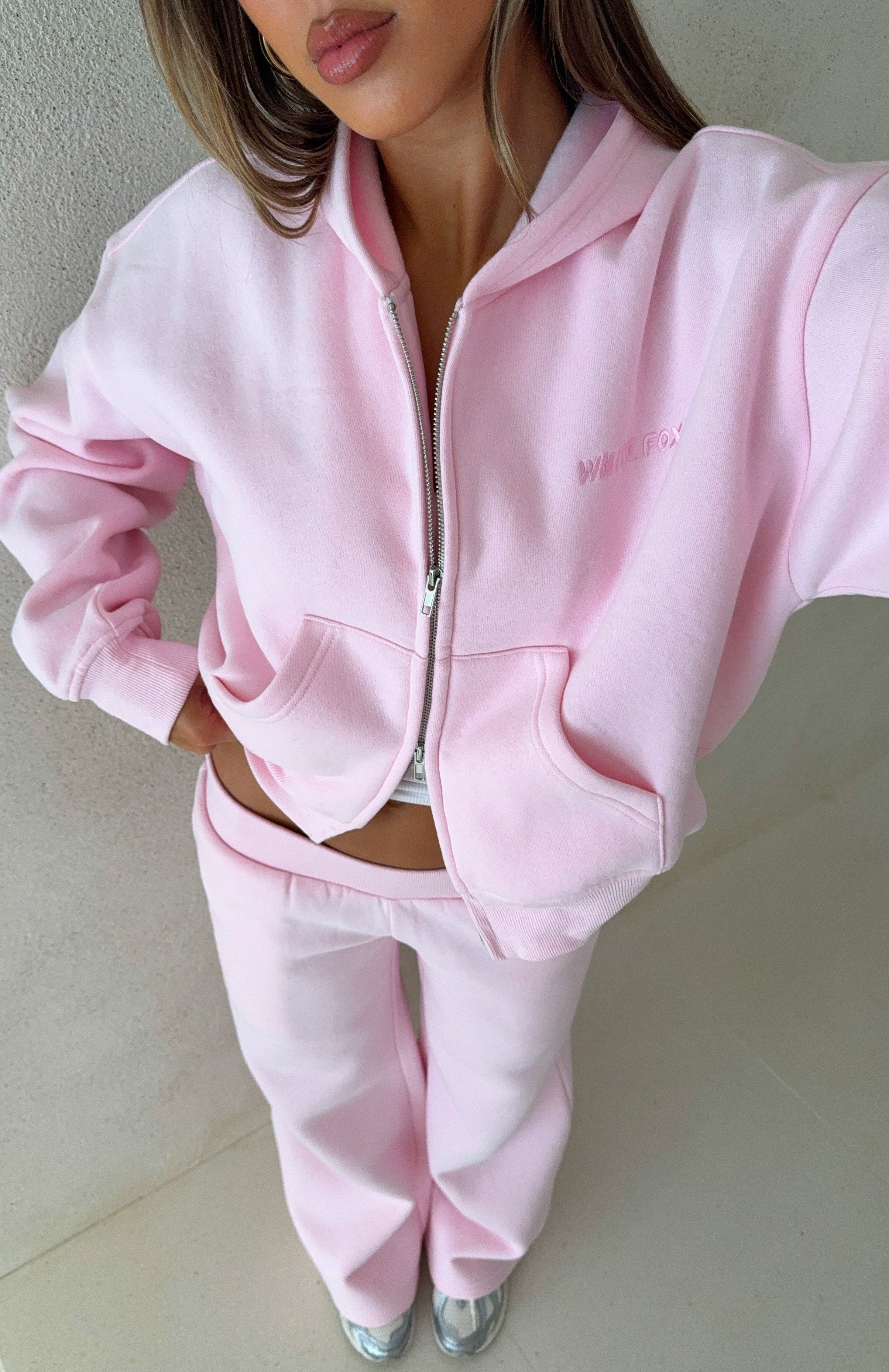 Come A Long Way Boxy Zip Front Hoodie Pink