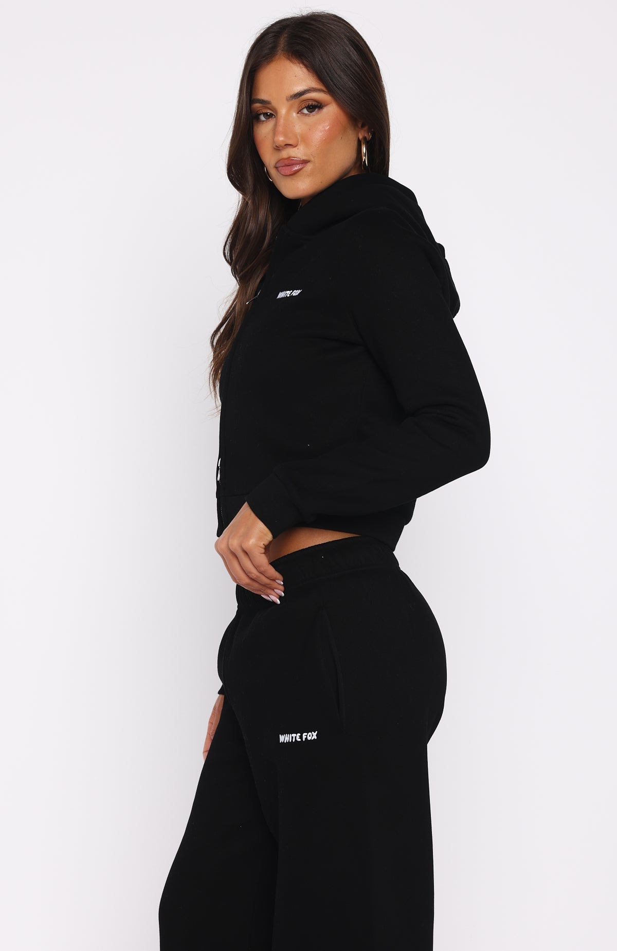 Comfy And Cute Slim Zip Front Hoodie Black
