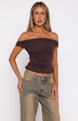 Halfway Over It Off Shoulder Top Chocolate