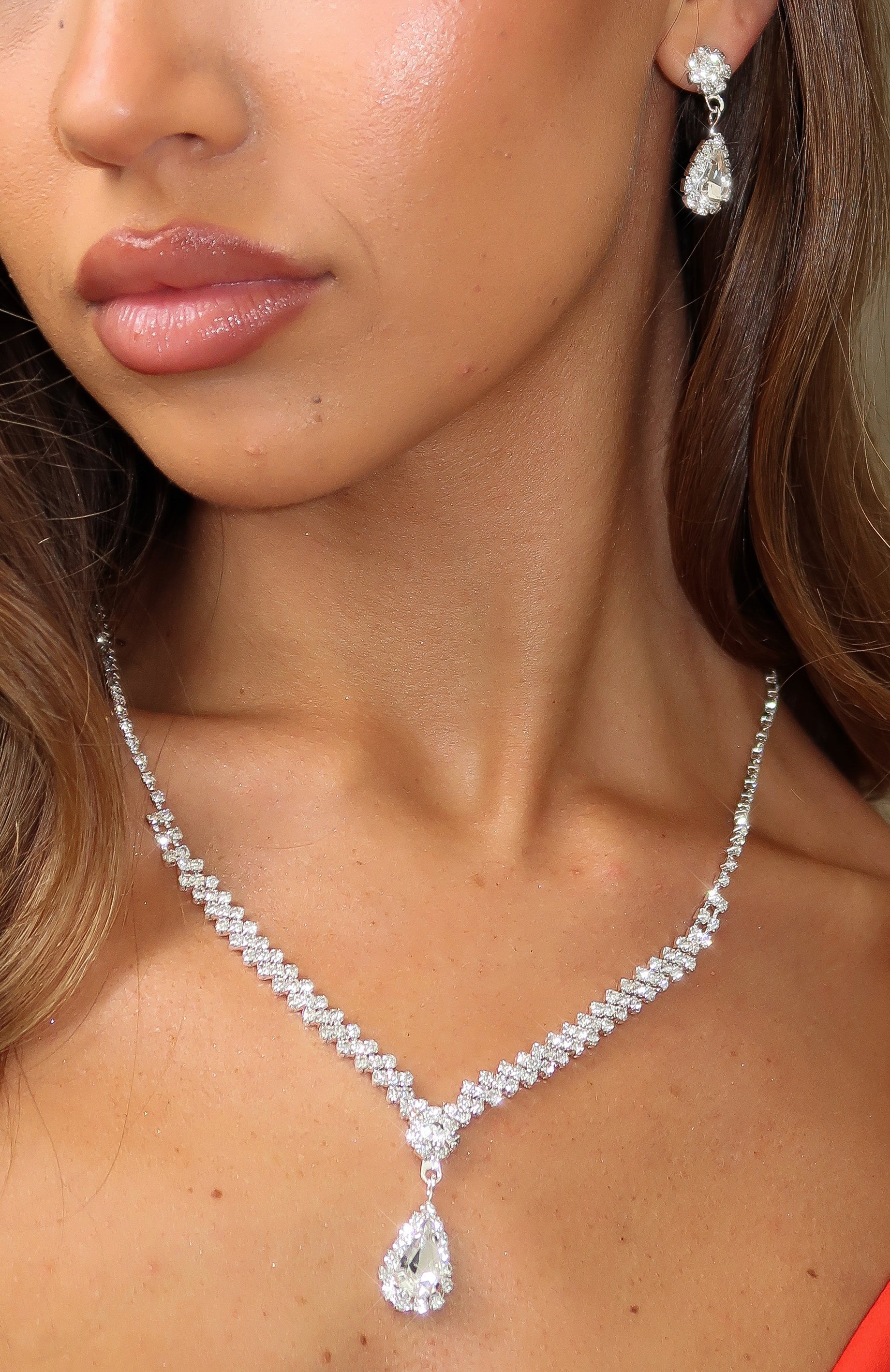 Jed Earrings & Necklace Set Silver