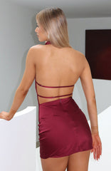 Just Small Talk Halter Mini Dress Wine