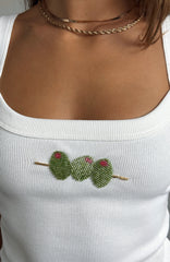 Olive Girly Tank Top White