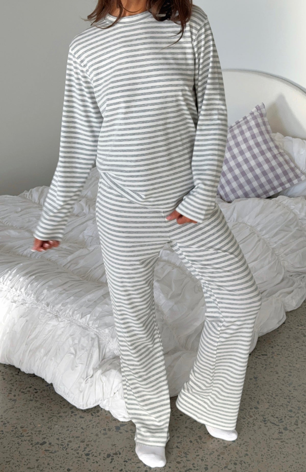 Slow Life Pyjama Pants Grey/White Stripe