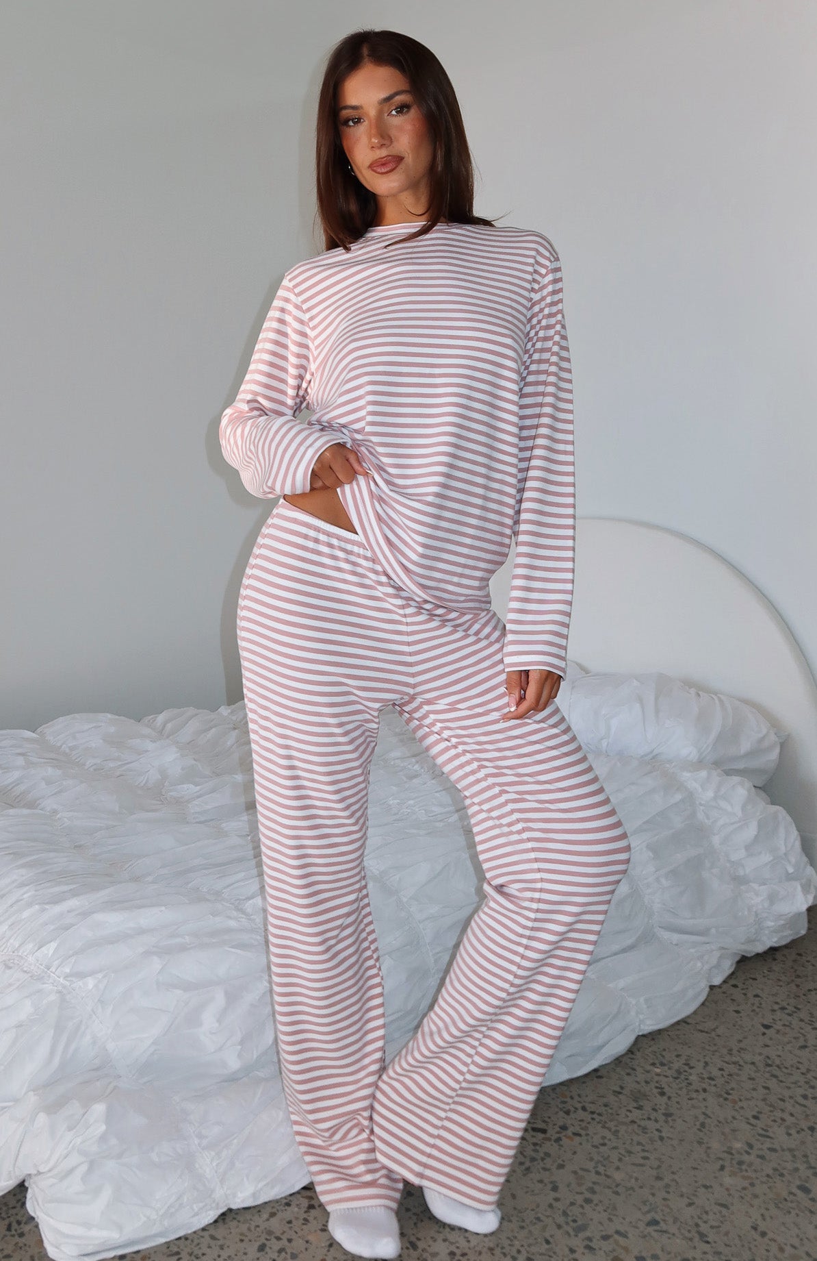 Slow Life Pyjama Pants Pink/White Stripe