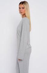 Slow Life Long Sleeve Pyjama Top Grey Marle