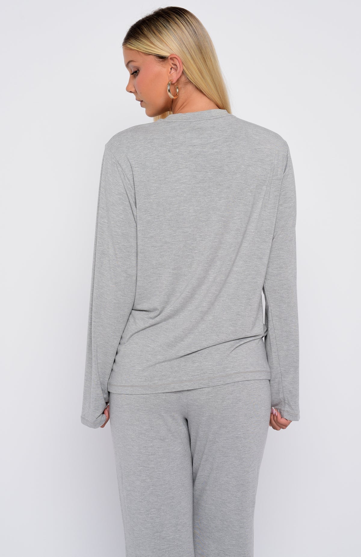 Slow Life Long Sleeve Pyjama Top Grey Marle