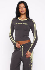 Star Of The Night Long Sleeve V Neck Baby Tee Charcoal