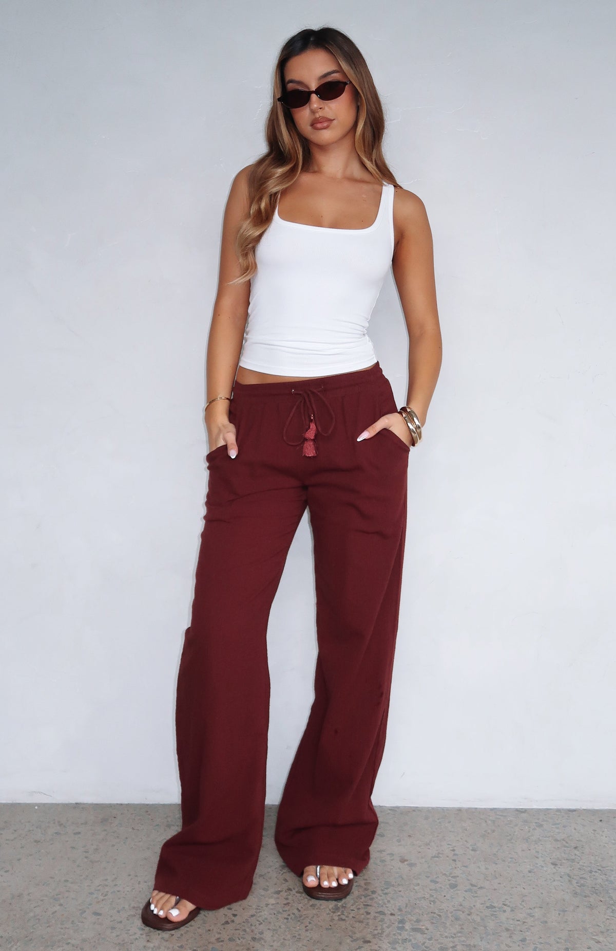 Stay Pretty Linen Pant Wine