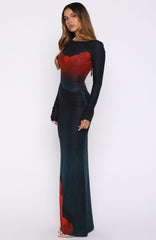 No Halo Long Sleeve Maxi Dress Midnight Scarlet